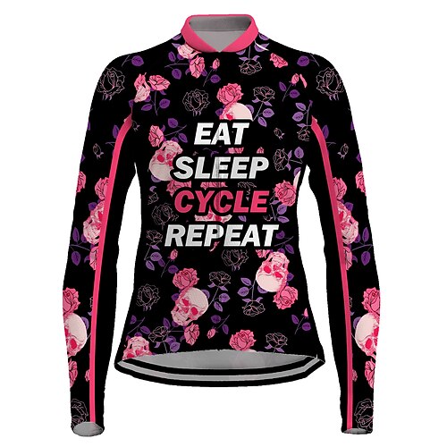 

21Grams Women's Cycling Jersey Long Sleeve Bike Top with 3 Rear Pockets Mountain Bike MTB Road Bike Cycling Breathable Quick Dry Moisture Wicking Reflective Strips Black Skull Halloween Floral