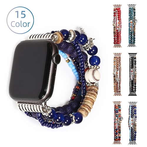 

Smart Watch Band Compatible with Apple iWatch 38/40/41mm 42/44/45/49mm Ultra Series 8 7 6 5 4 3 2 1 SE Jewelry Bracelet for iWatch Smartwatch Strap Wristband Beaded Handmade Elastic Stretchy