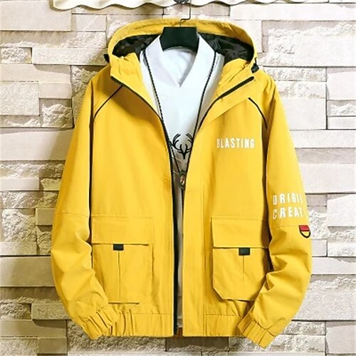 

Men's Hoodie Jacket Winter jacket Casual Daily Street Fall Winter Regular Coat Thermal Warm Windproof Warm Trendy Jacket Long Sleeve Cartoon Striped Full Zip Black Yellow Khaki