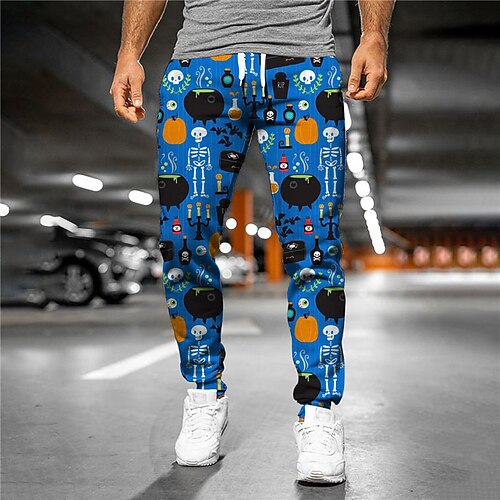 

Men's Sweatpants Joggers Trousers Drawstring Elastic Waist 3D Print Skull Graphic Prints Comfort Breathable Halloween Casual Daily Streetwear Designer Blue Micro-elastic / Elasticity