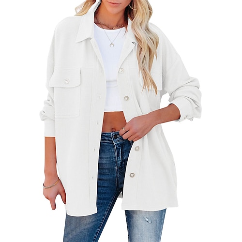 

Women's Casual Jacket Windproof Warm Outdoor Street Daily Vacation Pocket Single Breasted Lapel Modern Street Style Solid Color Regular Fit Outerwear Long Sleeve Winter Fall Black Pink Khaki S M L XL