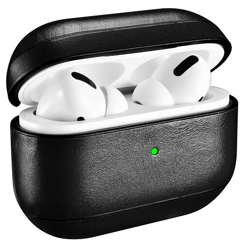 

AirPods Pro Case ICARER Airpod Pro Leather Case Genuine Leather Portable Protective Shockproof Cover for Apple AirPods Pro Support Wireless Charging and Led Visible