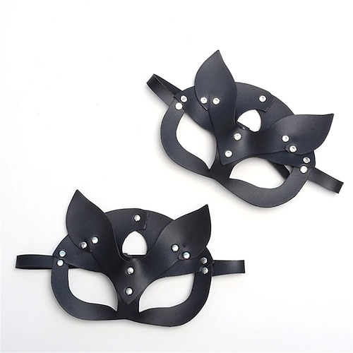 

Cat Cosplay Half face fox Leather Masks Masquerade Party PU Punk Restraints Roleplay Sexy Toy Whip Ball Bondage collar Eyes Fan