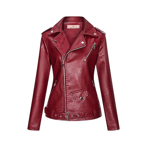 

Women's Faux Leather Jacket Windproof Warm Outdoor Street Daily Vacation Zipper Pocket Zipper Turndown Casual Street Style Solid Color Regular Fit Outerwear Long Sleeve Winter Fall Black Blue Pink M