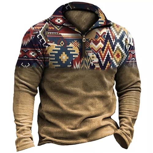 

Homens Unisexo Moletom com zíper Estacionar Marron Meio Zíper Bloco de cor Estampas Abstratas Zíper Imprimir Diário Esportes Impressão 3D Boho Designer Casual Primavera Outono Roupa Moletons