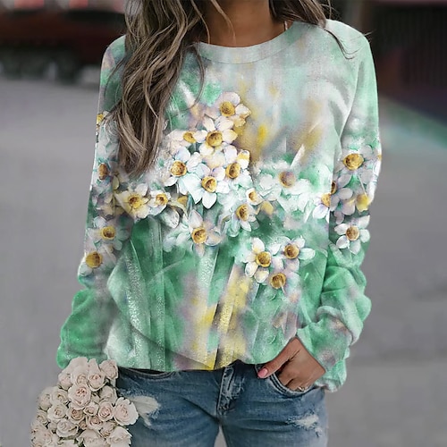

Mujer Sudadera Pull-over Activo Ropa de calle Estampado Amarillo Rosa Azul Piscina Floral Diario Escote Redondo Manga Larga