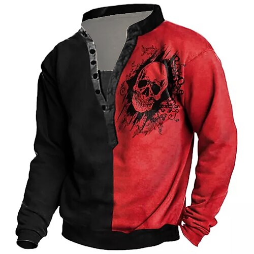 

Men's Unisex Sweatshirt Pullover Button Up Hoodie Standing Collar Color Block Skull Graphic Prints Print Casual Daily Sports 3D Print Streetwear Designer Casual Clothing Apparel Hoodies Sweatshirts