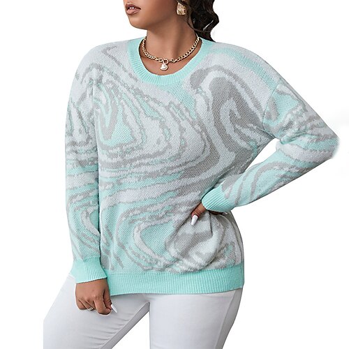 

Women's Plus Size Tops Blouse Shirt Abstract Print Long Sleeve Crew Neck Casual Daily Going out Acrylic Fall Winter Gray