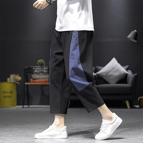 

Men's Trousers Work Pants Casual Pants Pocket Drawstring Elastic Waist Patchwork Comfort Soft Daily Holiday Streetwear Streetwear Casual Royal Blue Black Micro-elastic / Spring / Elasticity