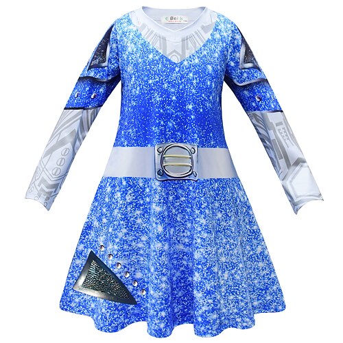 

Kids Girls' Dress Graphic A Line Dress Asymmetrical Dress Performance Cotton Long Sleeve Princess Dress 3-10 Years Winter Blue