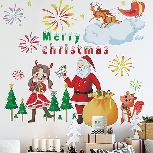 

Christmas / Cartoon Wall Stickers Living Room / Kids Room & kindergarten, Removable / Pre-pasted PVC Home Decoration Wall Decal 2pcs