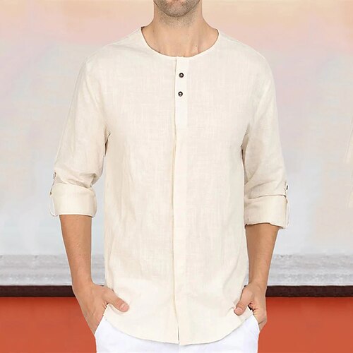 

Men's Henley Shirt Solid Color Henley Khaki White Black Street Daily Long Sleeve Button-Down Clothing Apparel Fashion Casual Comfortable