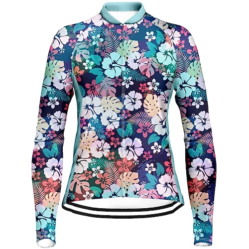 

21Grams Women's Cycling Jersey Long Sleeve Bike Jersey Top with 3 Rear Pockets Mountain Bike MTB Road Bike Cycling Breathable Quick Dry Moisture Wicking Reflective Strips Green Floral Botanical