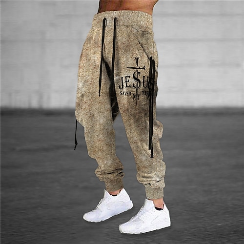 

Men's Sweatpants Joggers Trousers Drawstring Elastic Waist Ribbon Letter Graphic Prints Comfort Breathable Sports Outdoor Casual Daily Cotton Blend Terry Streetwear Designer Khaki Micro-elastic