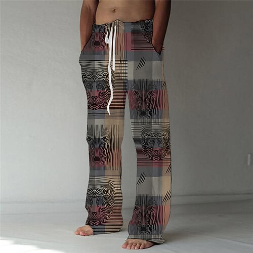 

Men's Trousers Beach Pants Pocket Drawstring Elastic Waist Animal Graphic Prints Comfort Breathable Casual Daily Holiday Streetwear Designer Brown / Elasticity