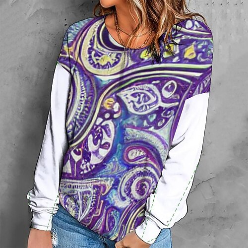

Women's Sweatshirt Pullover Retro Purple Graphic Geometric Tie Dye Casual Round Neck Long Sleeve S M L XL 2XL 3XL / Winter