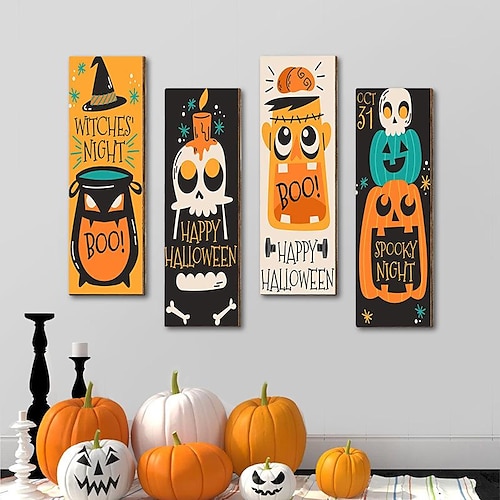 

Halloween Wall Hanging Skull Pumpkin Welcome Wooden Door Sign Hanging Decoration Wooden 30100.5cm Wall Decoration for Home Party Outdoor