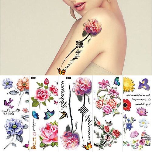 

20 pcs 3D Lily Flower Temporary Tattoos For Women Adults Rose Lotus Anemone Tattoo Sticker Fake Half Sleeve Watercolor Arm Tatoos