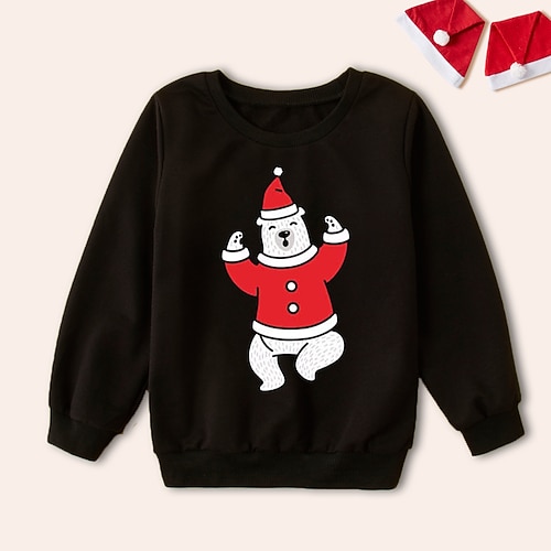 

Kids Unisex Christmas Sweatshirt Bear Daily Long Sleeve Crewneck Neutral 3-8 Years Fall Black