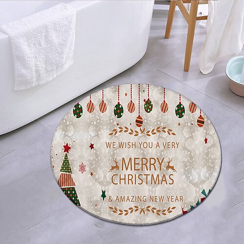 

Christmas Pattner Round Mat Carpet Door Mat Bedroom Living Room Carpet Study Room Carpet Kitchen Bathroom Anti-slip Mat