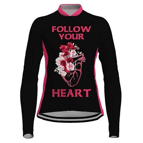 

Women's Cycling Jersey Long Sleeve Bike Top with 3 Rear Pockets Mountain Bike MTB Road Bike Cycling Breathable Quick Dry Moisture Wicking Reflective Strips Black Pink Green Floral Botanical Spandex