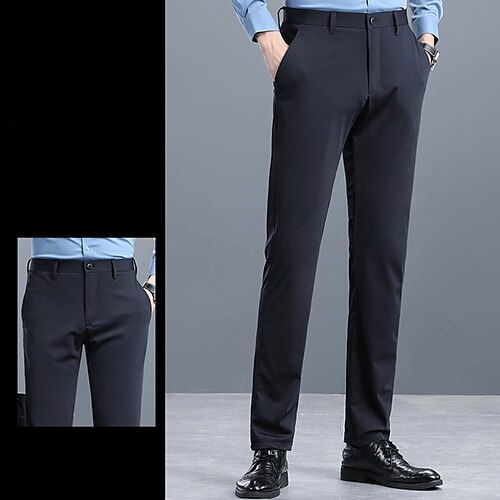 

Men's Dress Pants Chinos Trousers Pocket Solid Color Comfort Breathable Business Casual Daily Retro Vintage Formal Black Blue Stretchy