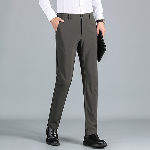 

Men's Dress Pants Chinos Trousers Pocket Solid Colored Comfort Soft Office Business Daily Chic & Modern Formal Dark Khaki Black Micro-elastic / Spring