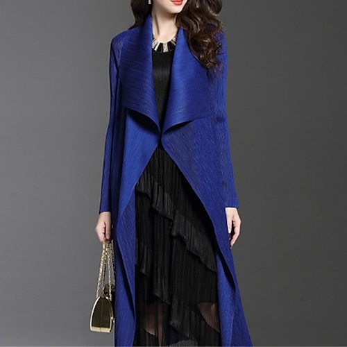 

Women's Trench Coat Windproof Warm Outdoor Street Daily Vacation Pleated Open Front Turndown Fashion Modern Street Style Solid Color Regular Fit Outerwear Long Sleeve Winter Fall Green Black Blue