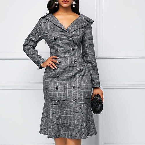 

Per donna Abito da lavoro Abito blazer Vestito tubino Mini abito Blu Viola Grigio Manica lunga A quadri Increspato Inverno Autunno Colletto Di tendenza Vestito invernale Abito autunnale 2023 S M L XL