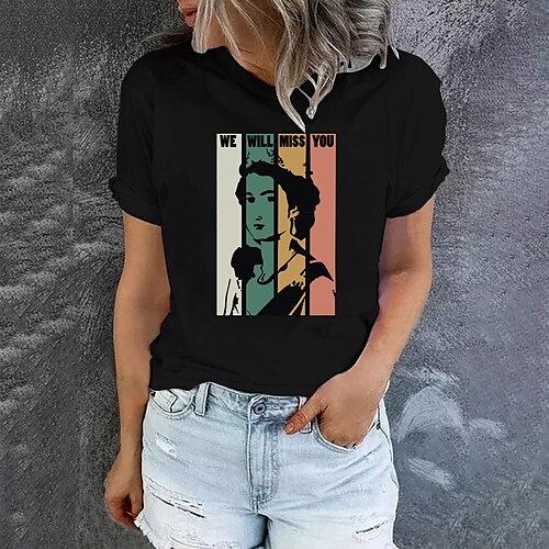 

Damen T Shirt Schwarz Weiß Rosa Graphic Buchstabe Bedruckt Kurzarm Täglich Festtage Basic Rundhalsausschnitt Standard 100% Baumwolle Portrait S
