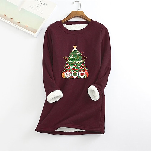 

Women's Plus Size Tops Christmas Pullover Sweatshirt Tree Deer Print Long Sleeve Crewneck Casual Going out Polyester Fall Winter Green Yellow / Sunflower