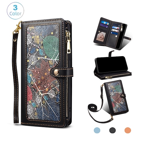 

teléfono Funda Para Samsung galaxia Bolso monedero Tarjetas billetera S23 S22 S21 S20 Plus Ultra A73 A53 A33 Note 20 Ultra Cremallera Antirrobo con correa extraíble para el cuerpo cruzado Color