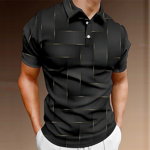 

Men's Polo Shirt Golf Shirt Geometry Turndown Green Black Blue Wine Royal Blue 3D Print Outdoor Street Short Sleeves Button-Down Print Clothing Apparel Fashion Casual Breathable