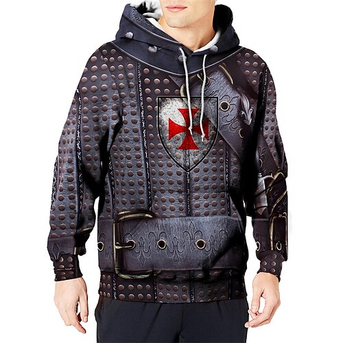 

Men's Unisex Pullover Hoodie Sweatshirt Coffee Hooded Knights Templar Graphic Prints Armor Print Daily Sports 3D Print Streetwear Designer Casual Spring & Fall Clothing Apparel Hoodies Sweatshirts