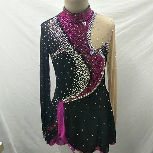 

Figure Skating Dress Women's Girls' Ice Skating Dress Black Thumbhole Spandex High Elasticity Training Competition Skating Wear Handmade Crystal / Rhinestone Long Sleeve Ice Skating Figure Skating