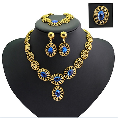 

May polly European and American fashion gold-plated diamond necklace bracelet earring ring set