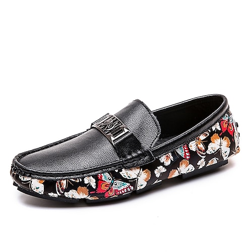 

Men's Loafers & Slip-Ons Moccasin Comfort Shoes Driving Loafers Casual British Daily Office & Career PU Black White Floral Fall Spring