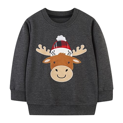 

Kids Boys Sweatshirt Deer Daily Long Sleeve Fashion Cotton 2-8 Years Winter Dark Gray
