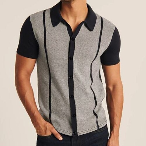 

Men's Shirt Color Block Turndown Street Casual Daily Button-Down Short Sleeve Tops Casual Fashion Breathable Comfortable Summer Shirt Black / Gray