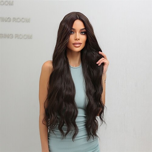 

Long Dark Brown Wavy Synthetic Wigs Natural Hair Wigs for Women Deep Wave Daily Cosplay Wigs Heat Resistant