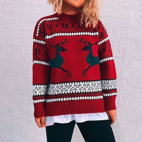 

Women's Ugly Sweater Pullover Sweater Jumper Ribbed Knit Knitted Animal Crew Neck Stylish Vintage Style Outdoor Christmas Fall Winter Gray Khaki S M L / Long Sleeve