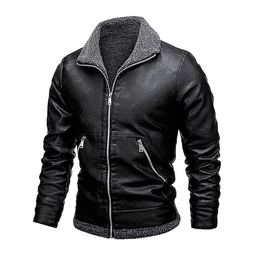 

Men's Faux Leather Jacket Biker Jacket Motorcycle Jacket Thermal Warm Windproof Rain Waterproof Work Casual Motorcycle Zipper Turndown Chic & Modern Glamorous & Dramatic Casual Jacket Outerwear Plain