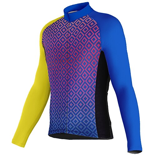 

21Grams Men's Cycling Jersey Long Sleeve Bike Top with 3 Rear Pockets Mountain Bike MTB Road Bike Cycling Breathable Quick Dry Moisture Wicking Reflective Strips Blue Geometic Polyester Spandex Sports