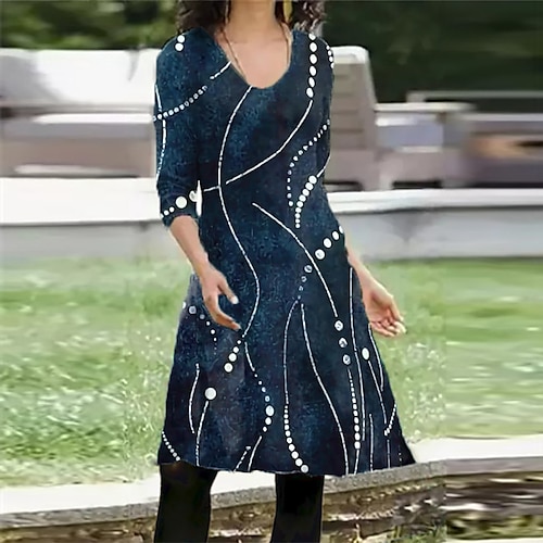 

Women's Casual Dress T Shirt Dress Tee Dress Short Mini Dress Navy Blue Long Sleeve Geometric Pocket Print Fall Winter V Neck Vacation Casual 2022 S M L XL XXL 3XL