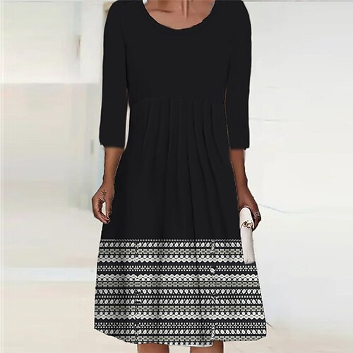 

Women's Casual Dress Shift Dress Midi Dress White Long Sleeve Floral Print Winter Fall Autumn Crew Neck Winter Dress Fall Dress 2022 S M L XL 2XL 3XL 4XL 5XL 6XL