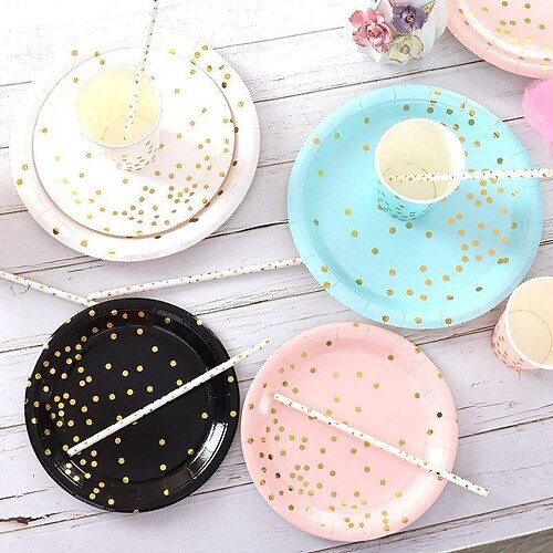 

10pc Disposable Hot Stamping Dot Paper Tray Birthday Party Cutlery Supplies Paper Tray