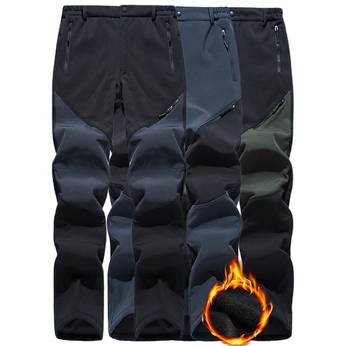 

Men's Hiking Pants Trousers Fleece Lined Pants Softshell Pants Winter Outdoor Thermal Warm Windproof Water Resistant Multi Pockets Pants / Trousers Bottoms Elastic Waist Zipper Pocket Army Green Grey