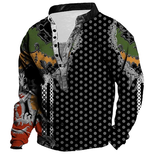 

Men's Unisex Sweatshirt Pullover Button Up Hoodie Black Standing Collar Polka Dot Graphic Prints Print Casual Daily Sports 3D Print Streetwear Designer Casual Spring & Fall Clothing Apparel Hoodies