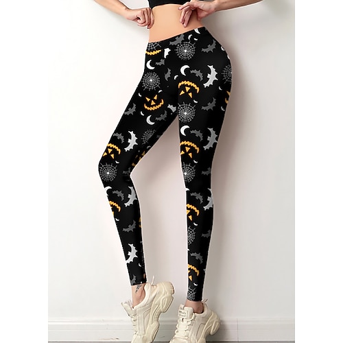 

Women's Tights Leggings Print Pumpkin Star Flower / Floral Tummy Control Butt Lift Ankle-Length Halloween Weekend Yoga Tights Casual / Sporty Slim Yellow Gold Mid Waist Micro-elastic