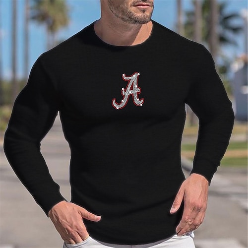 

Men's T shirt Tee Graphic Letter Crew Neck Black Hot Stamping Street Daily Long Sleeve Print Clothing Apparel Fashion Designer Casual Comfortable / Sports